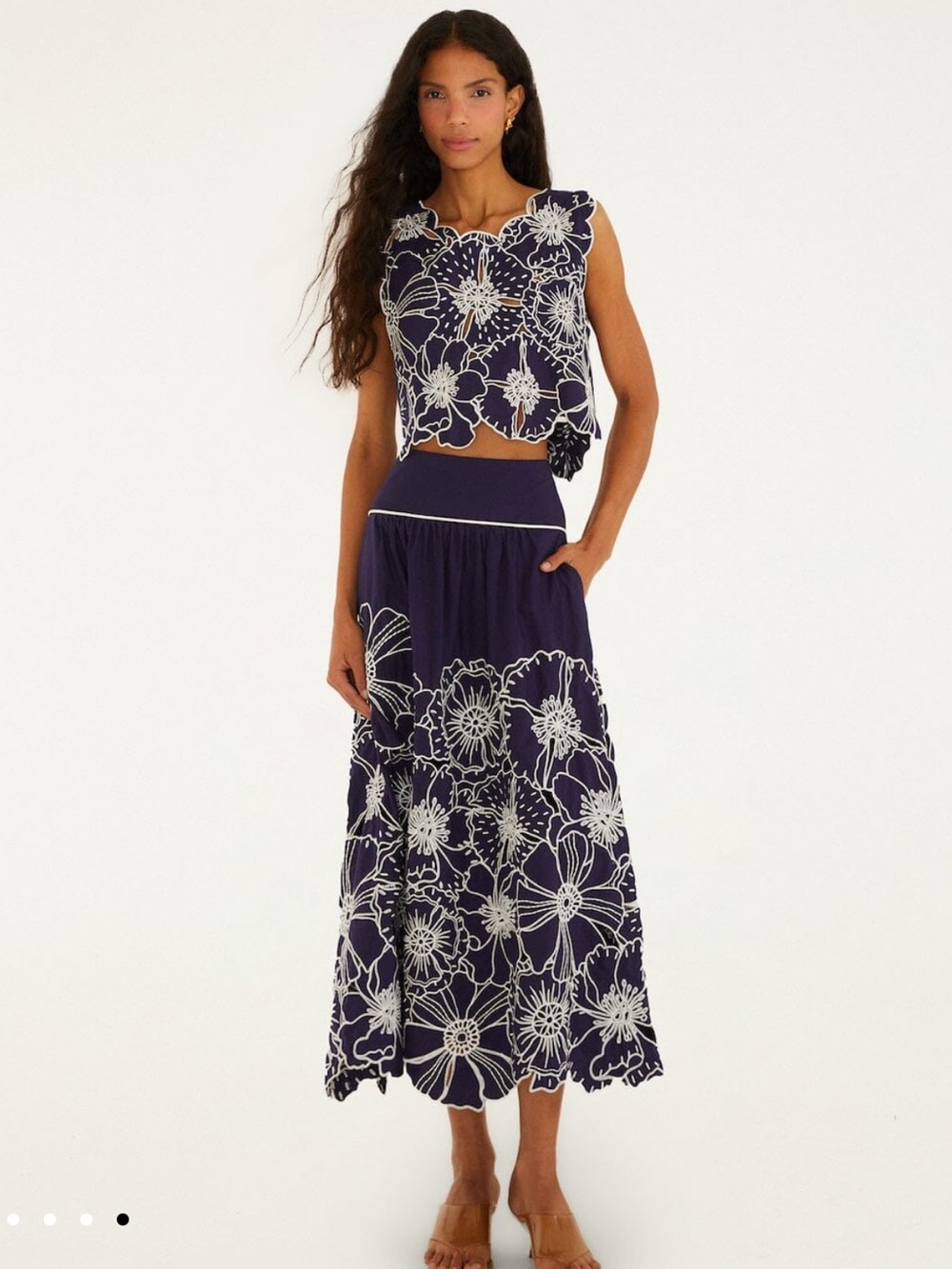 Blue Flowers Richelieu Crop Top and skirt set, selling together only! TTS